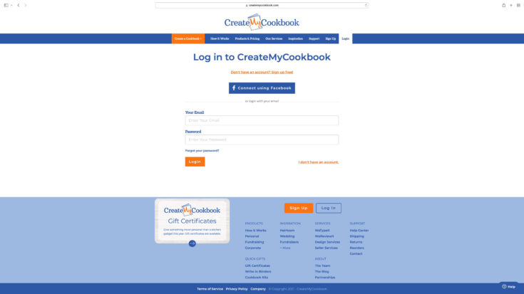 How To Create A Family Cookbook The Cake Chica   Create My Cookbook Login Screen 735x413 