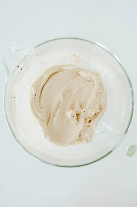 Chocolate Root Beer Float Cake overhead shot of beaten butter and brown sugar.