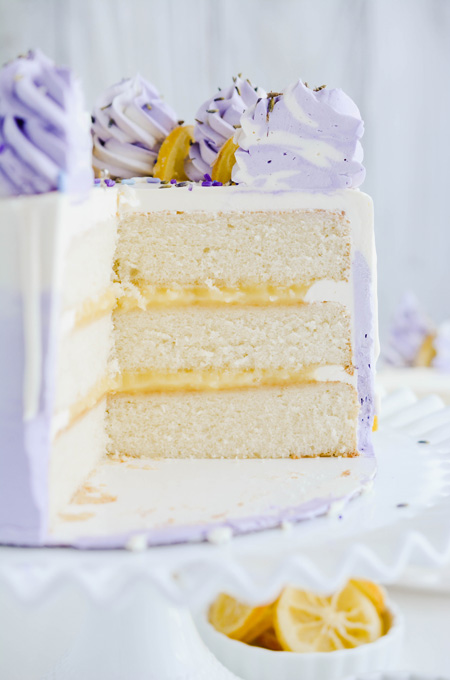 Lavender Lemon Layer Cake closeup of cake layers.