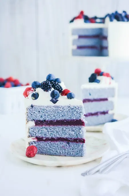Mixed Berries and Cream Cake slices.