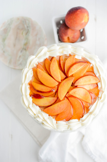 Peaches and Cream Layer Cake overhead shot.