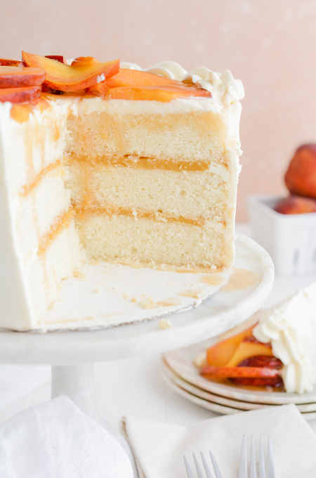 Peaches and Cream Layer Cake close up of cake layers.