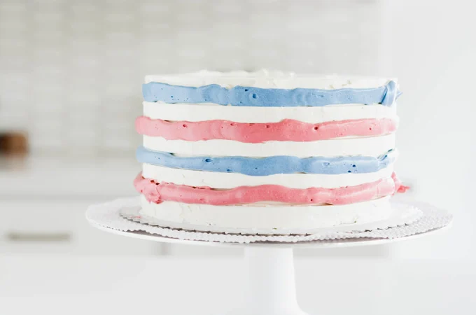 Stars and Stripes Vanilla Cake with colored buttercream piped in.
