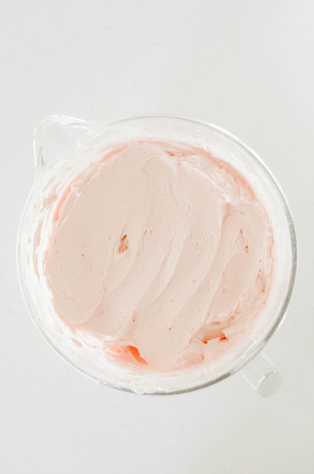 Strawberry Ice Cream Pop overhead shot of completed frosting.