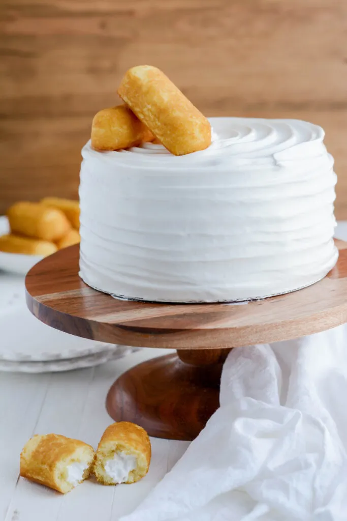 Twinkie Layer Cake on pedestal.