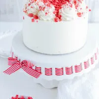 Fluffy Red Velvet Cake on cake pedestal.