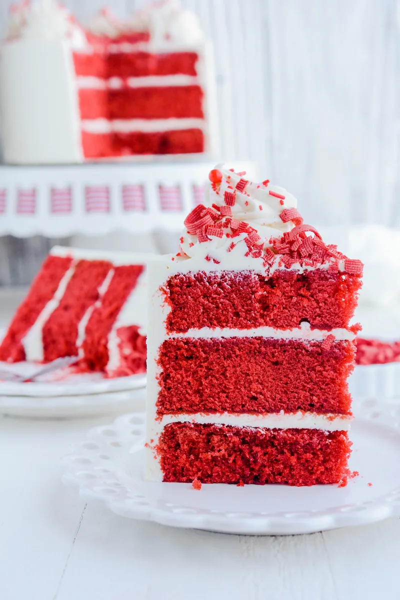 Fluffy Red Velvet Cake slices.