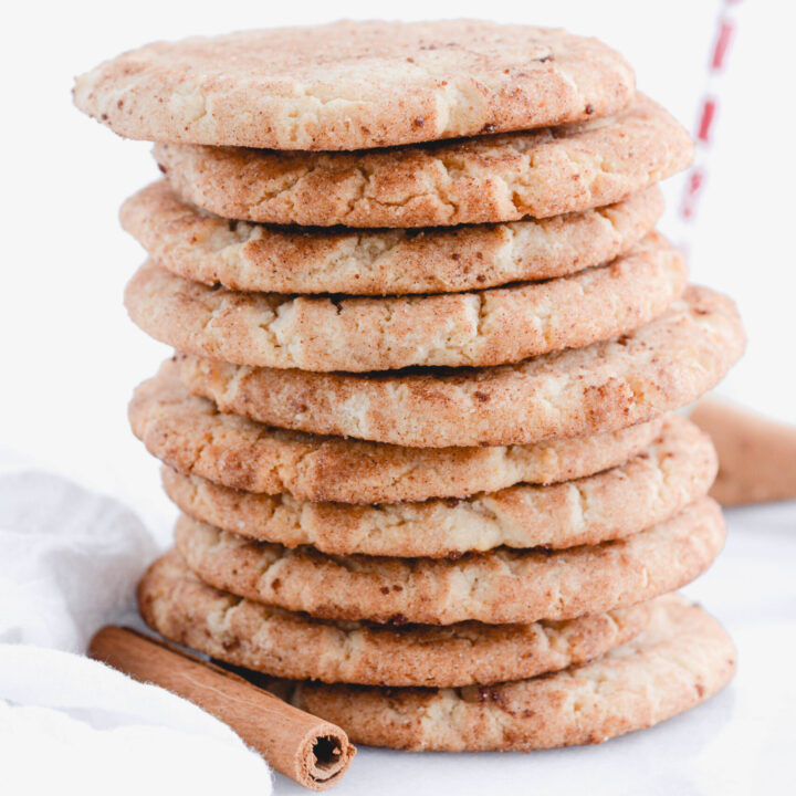 Close up of a taller stack of Snickerdoodle cookies.