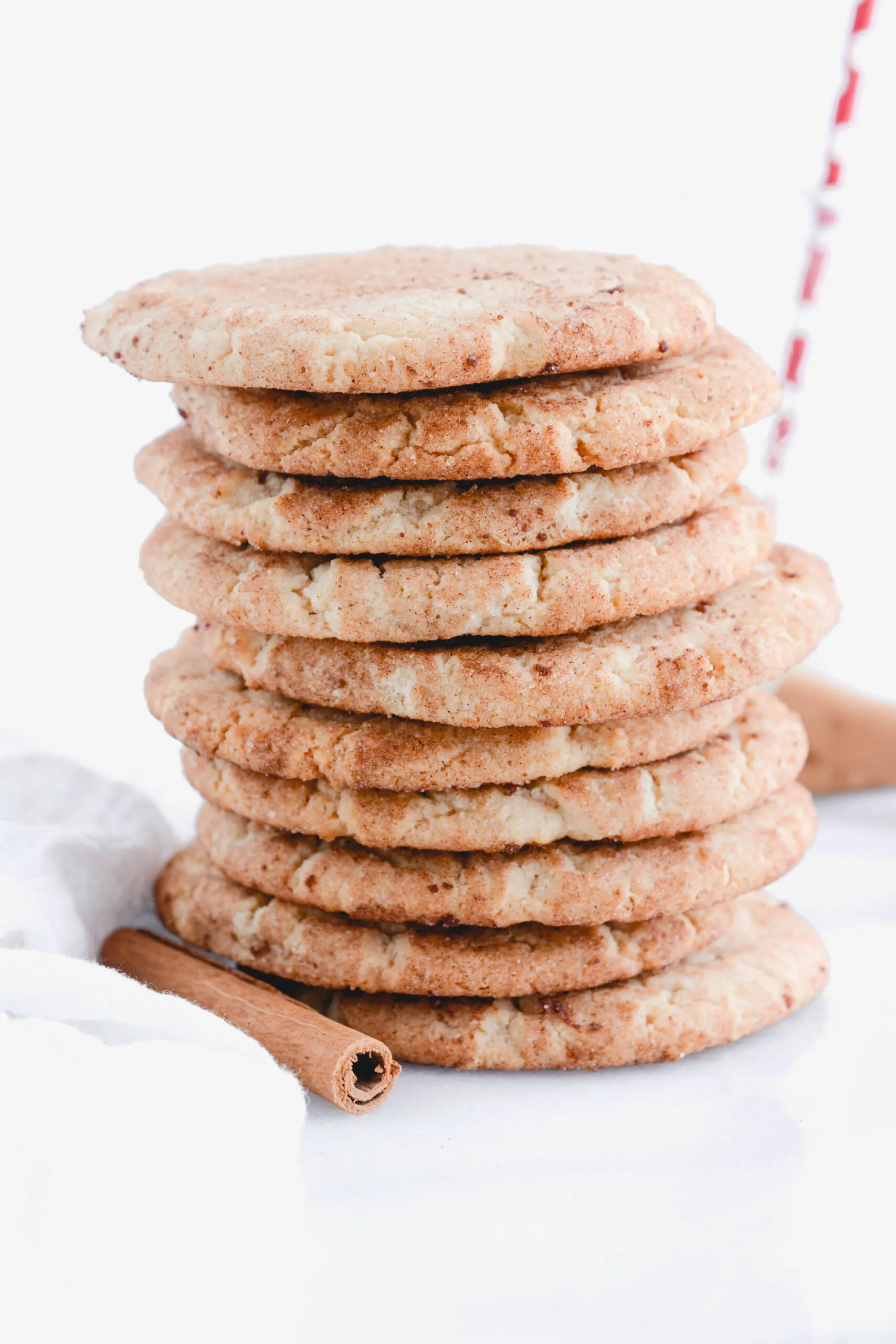 Close up of a taller stack of Snickerdoodle cookies.