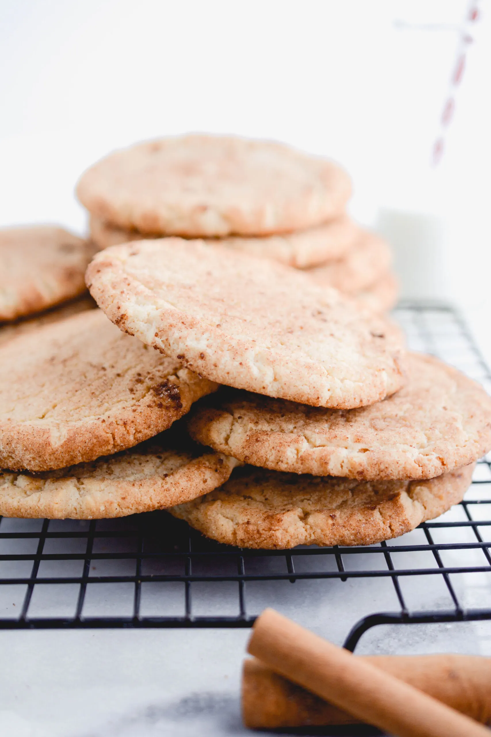 Close up of Snickerdoodles on cooling rack.