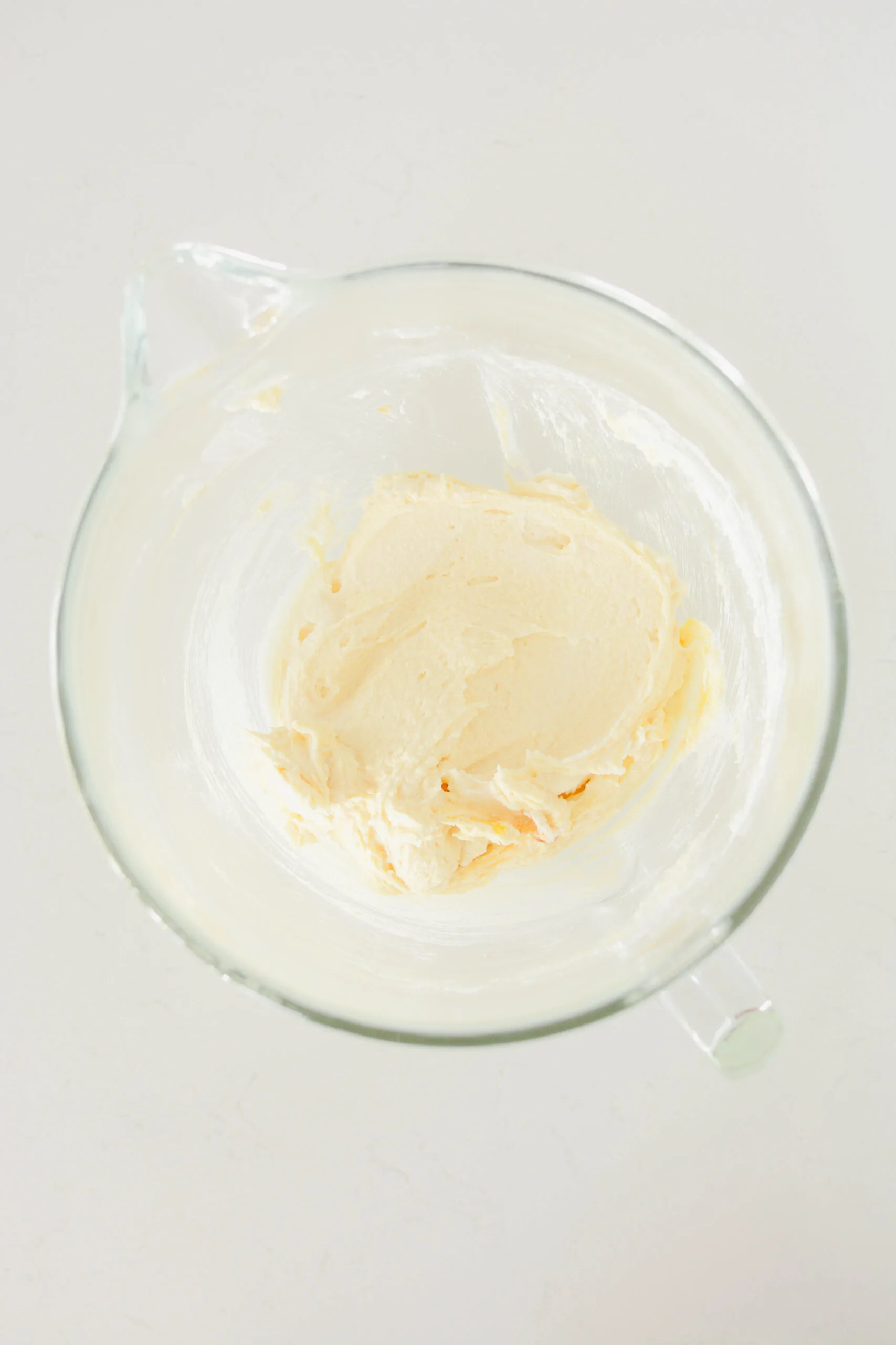 Overhead shot of creamed butter, shortening, and sugar Snickerdoodles.