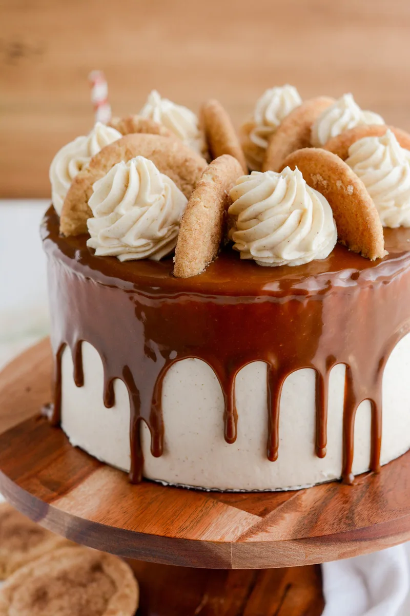 Close up of cinnamon drip on Snickerdoodle Layer Cake.