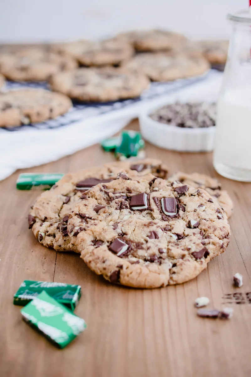 Three quarter angle shot of Andes Mint Chocolate Chip Cookies.