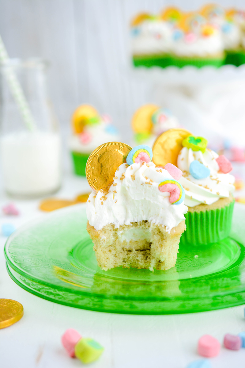 Marshmallow Lucky Charm Cupcake with bite.