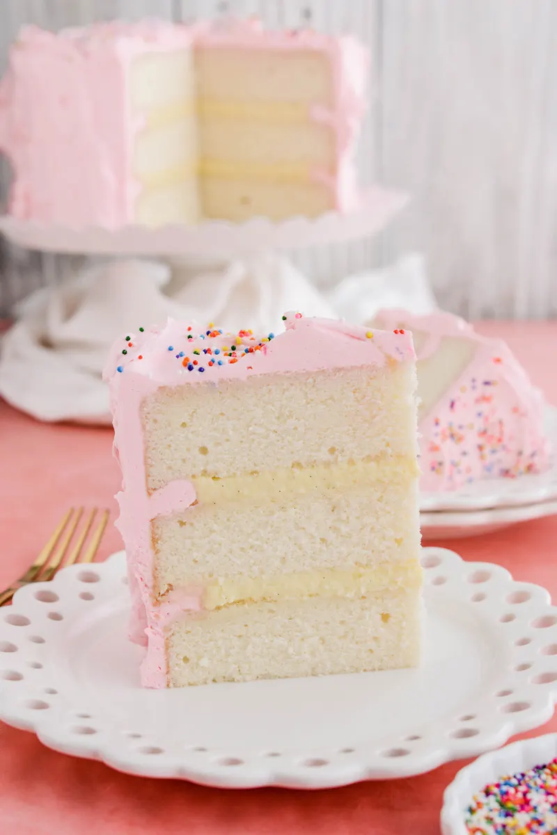 Close up of sliced Mexican Pink Layer Cake