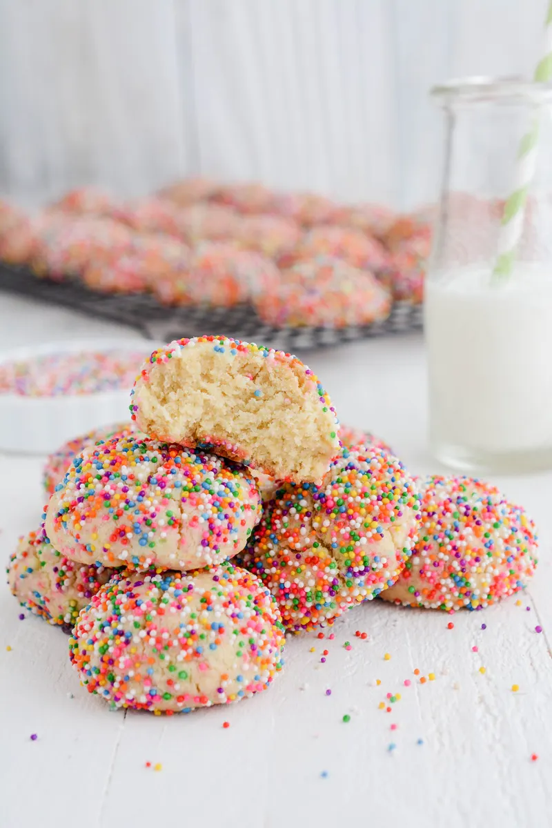 Mexican Sprinkle Cookies in a pile.