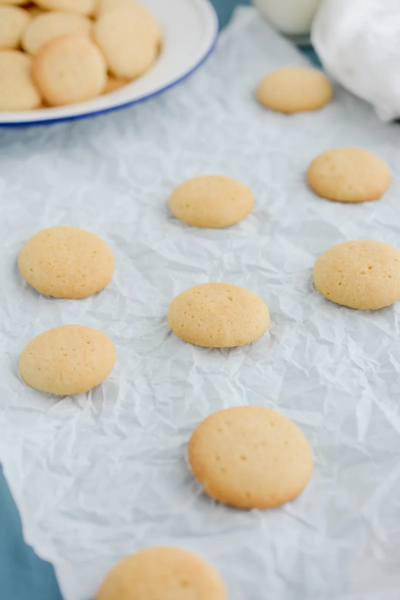 Homemade Vanilla Wafers on parchment paper.