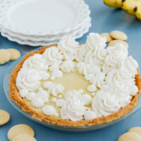 Banana Cream Pie with Vanilla Wafer Crust at three quarter angle.