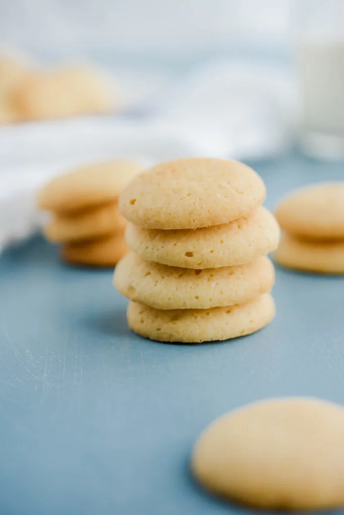 Close up of Homemade Vanilla Wafers stacked.