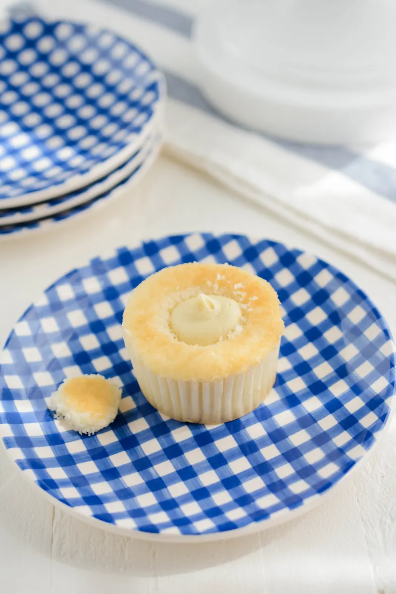 Step one of filling the Banana Cream Pie Cupcakes.