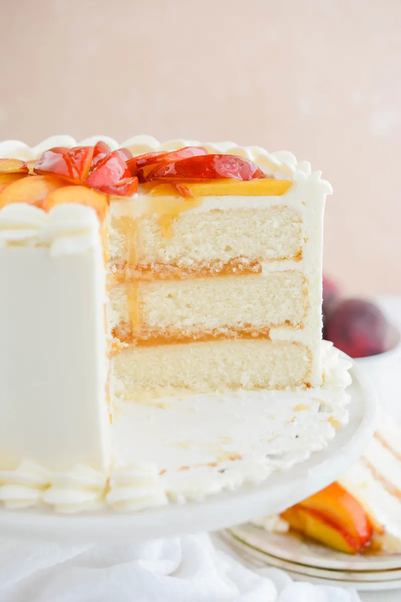 Close up shot of Peaches and Cream Layer Cake layers.