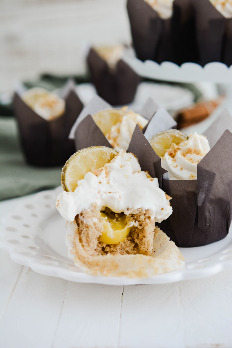 Key Lime Pie Cupcakes with filling exposed.