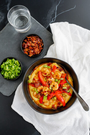 Overhead shot of Simple Shrimp and Grits.
