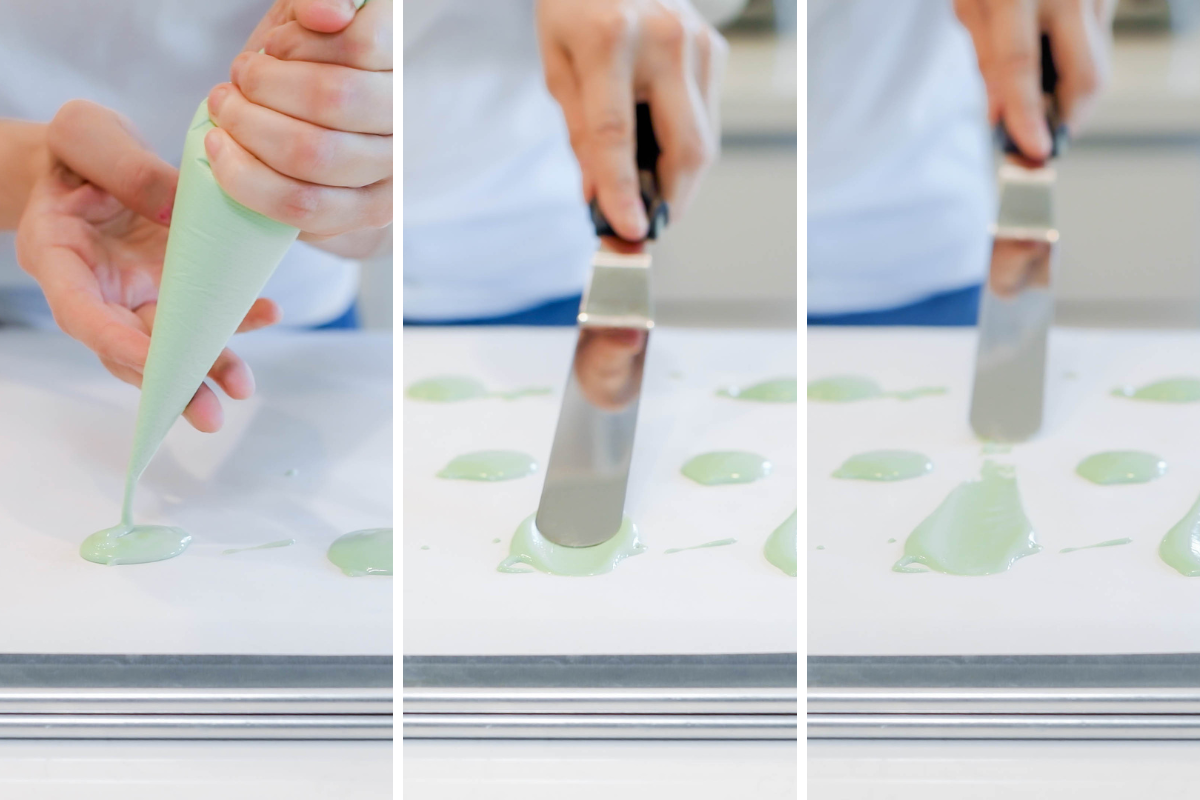 Collage of brushstrokes process for Blooms and Brushstrokes Vanilla Strawberry Cake.