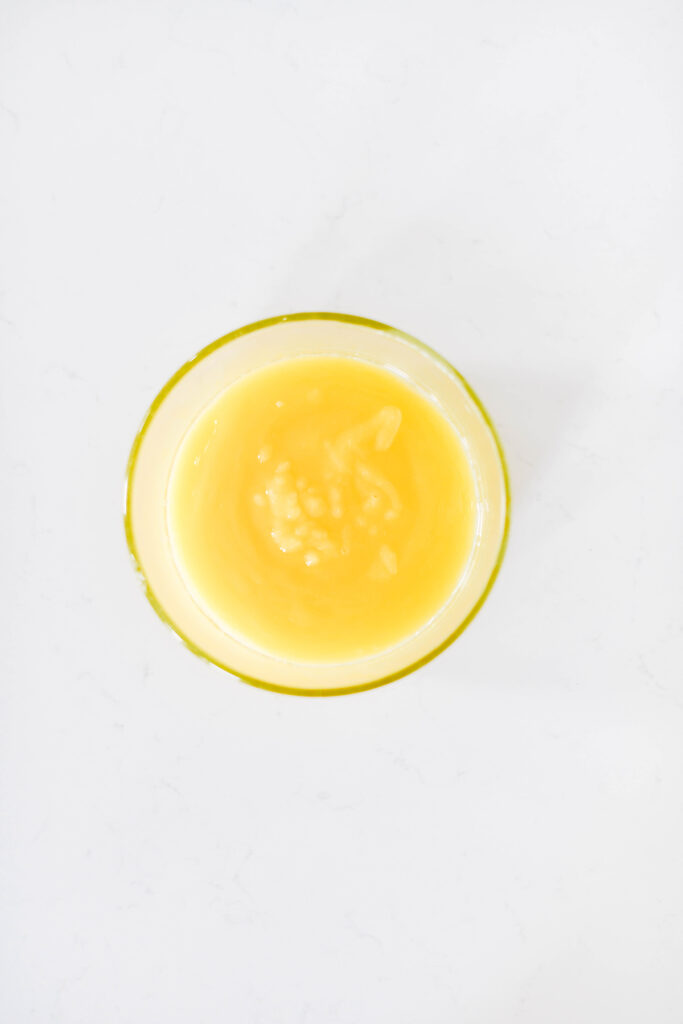 Completed strained lemon curd for Lavender Lemon Cupcakes.