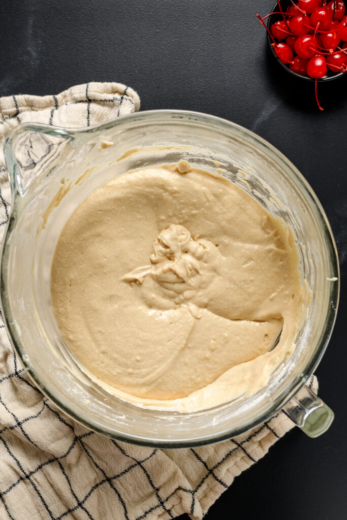 Overhead shot of Root Beer Float Cupcakes cake batter.