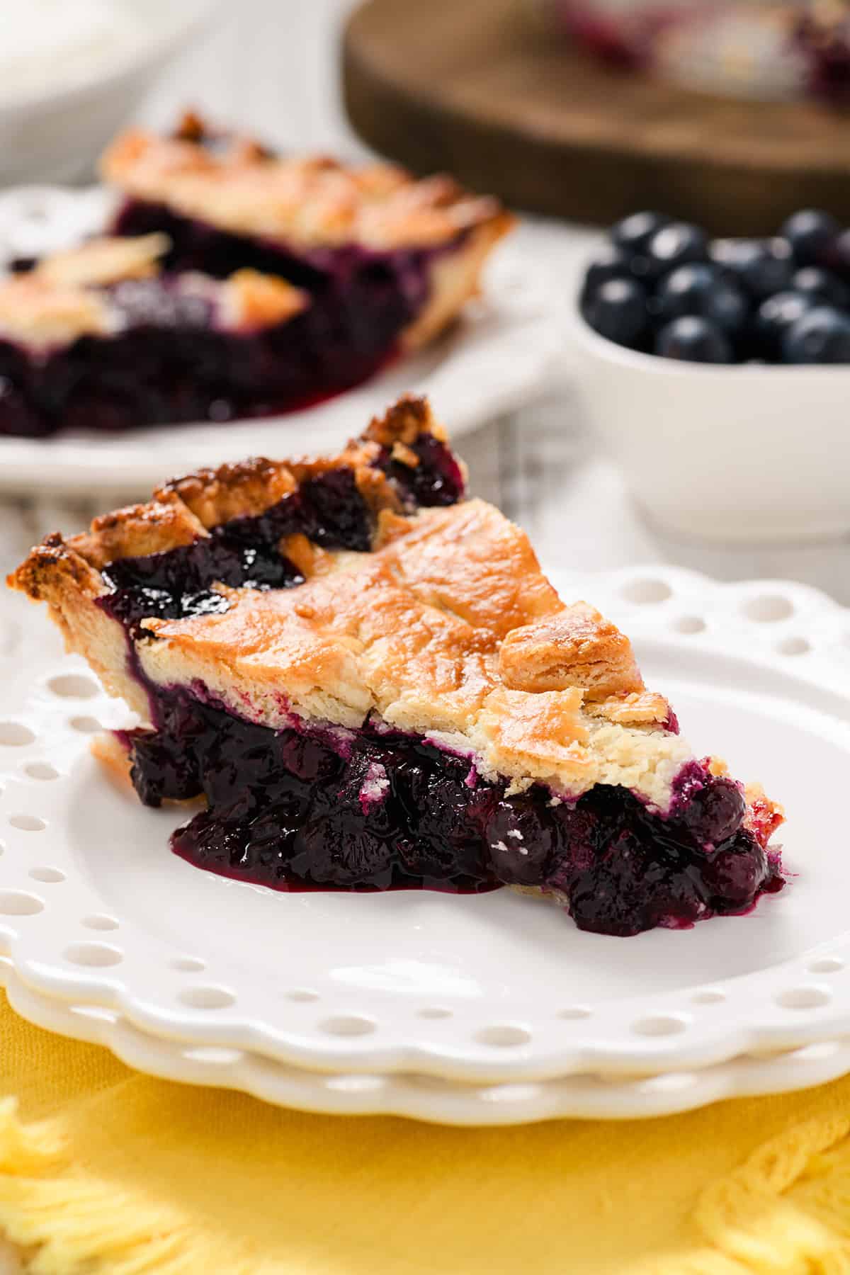 Close up of sliced Blueberry Pie.