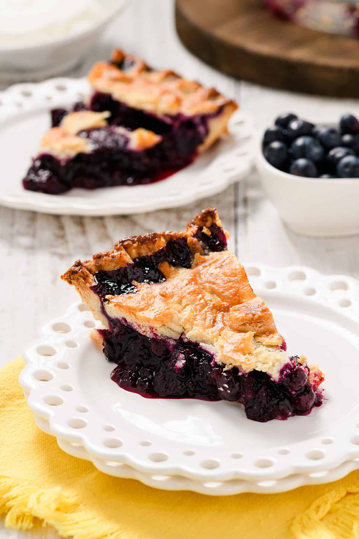 Close up of sliced Blueberry Pie.
