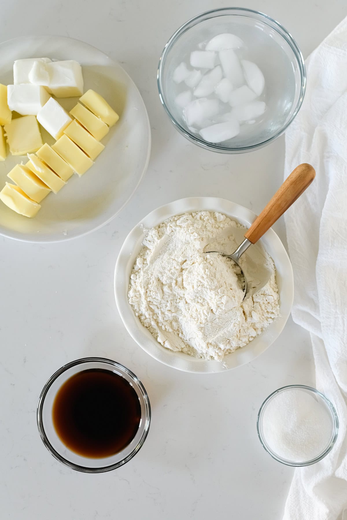 Overhead shot of pie dough ingredients for Easy Cherry Pie.