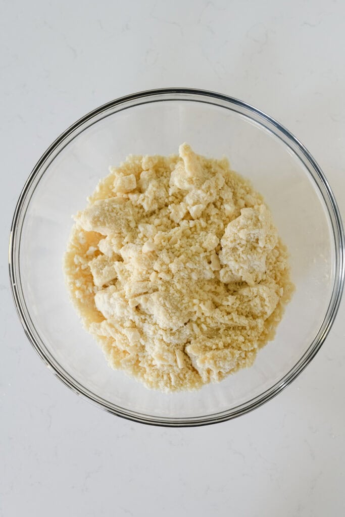 Overhead shot of Step 3 for pie dough process for Easy Cherry Pie.