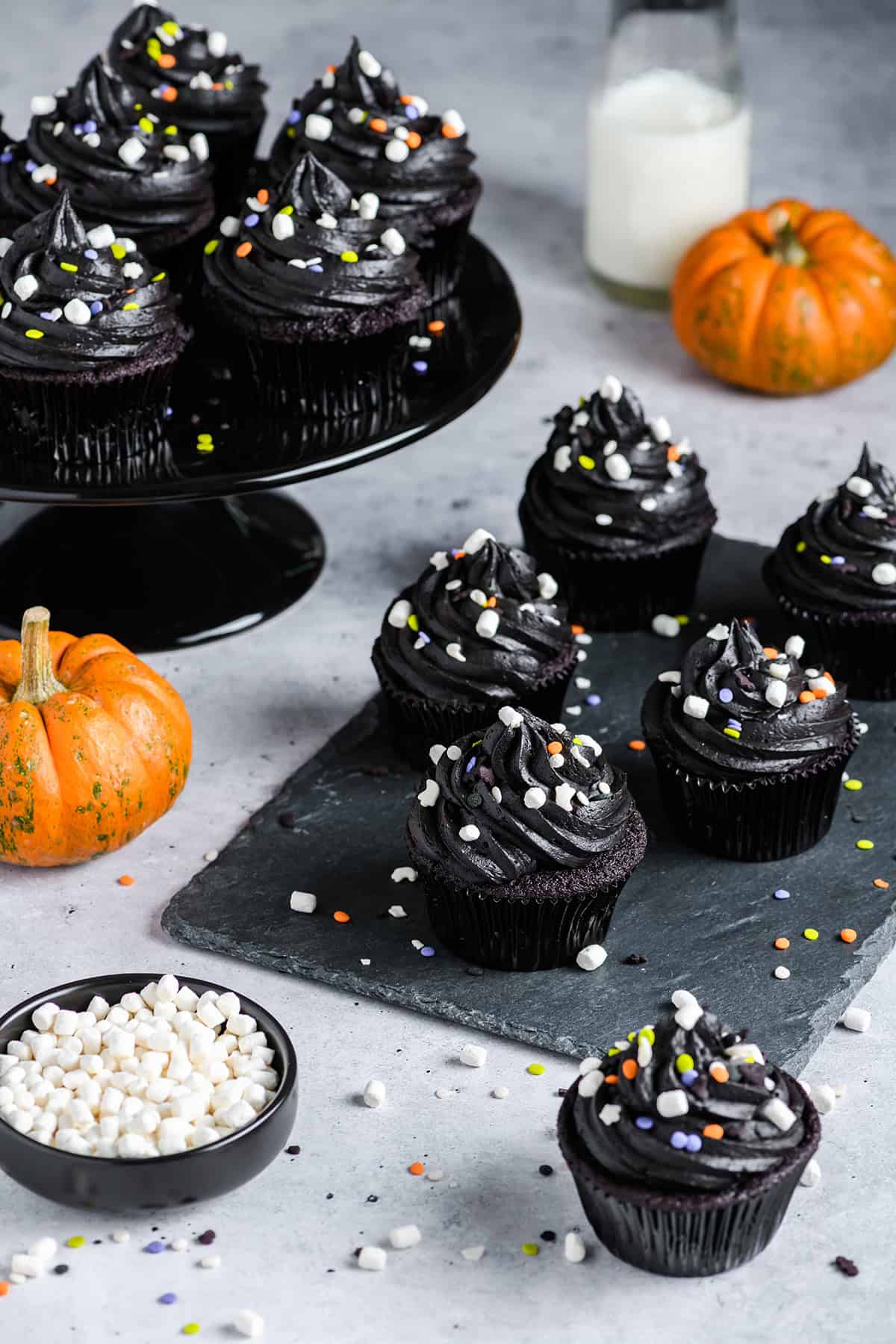 Wide open shot of Black Velvet Halloween Cupcakes scene.