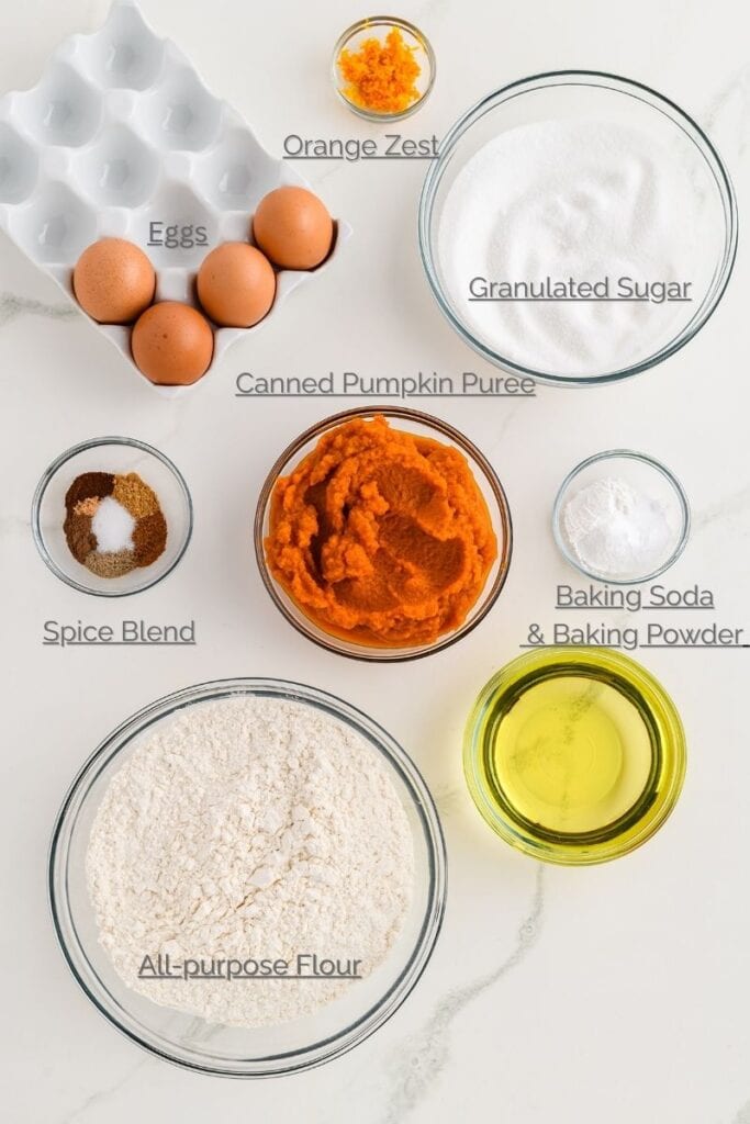 Overhead shot of Pumpkin Spice Layer Cake ingredients.