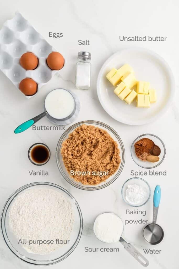 Overhead shot of Eggnog Cupcakes ingredients.