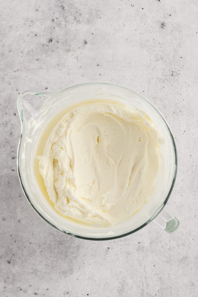 Overhead shot of completed buttercream for Chocolate Peppermint Layer Cake.