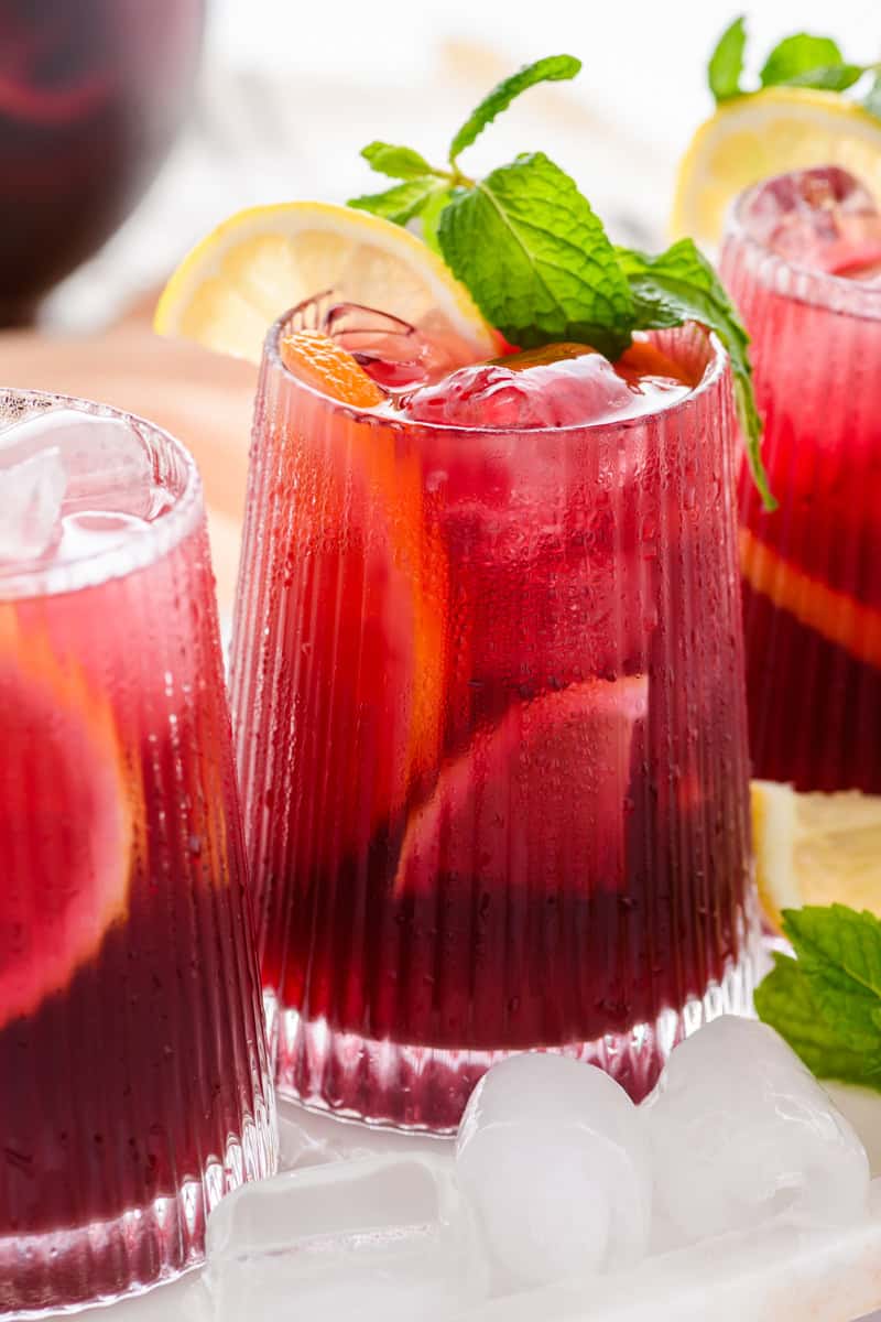 Close up macro shot of Simple Sangria in glass.