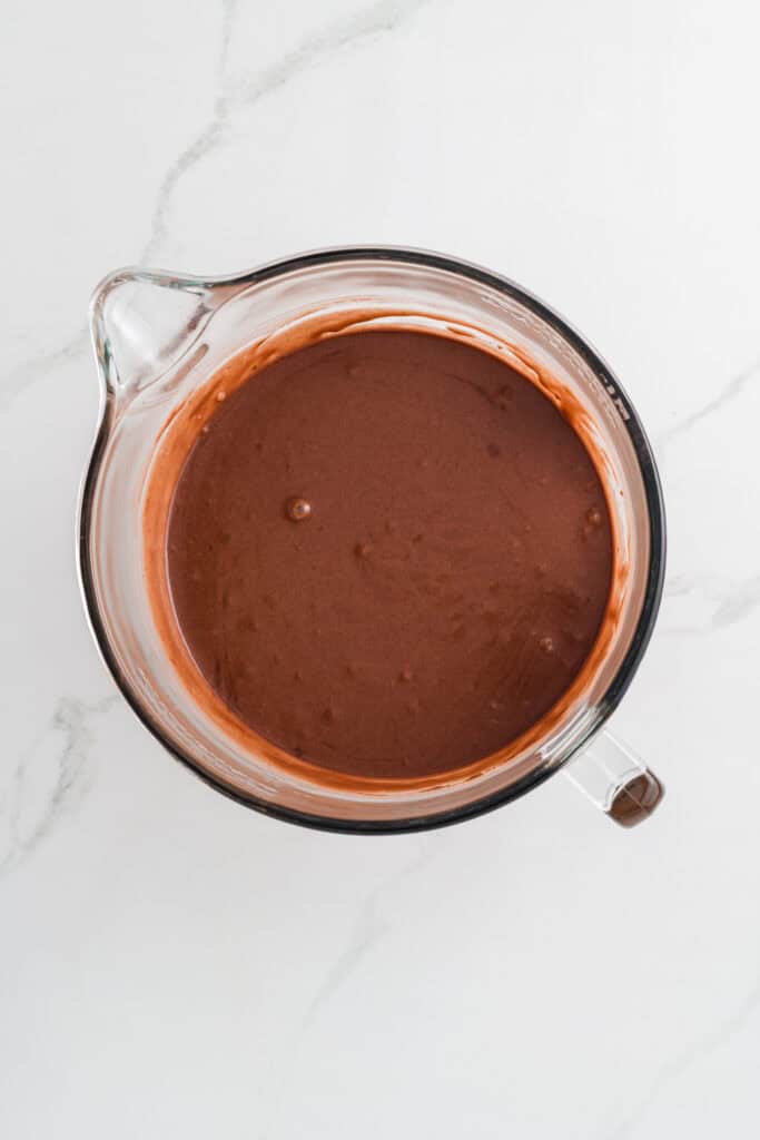 Overhead shot of Healthier Chocolate Coffee Cake batter.