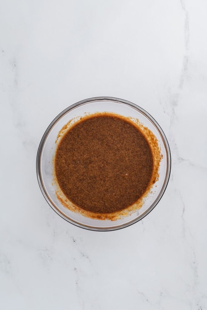 Overhead shot of wet ingredients for Lightened Up Brownie a la Mode.