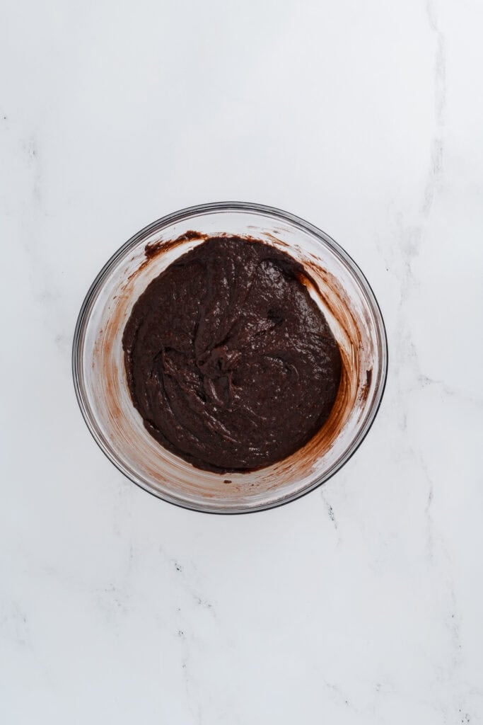 Overhead shot of completed batter for Lightened Up Brownie a la Mode.