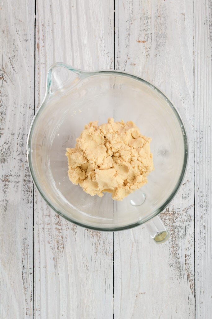 Overhead shot of cookie dough for Valentine Confetti Cookie Cake.