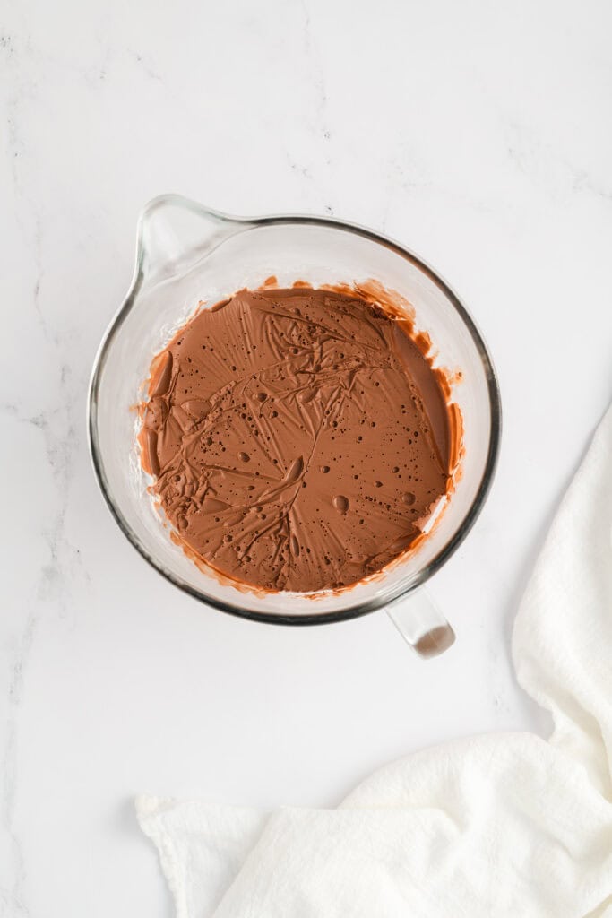 Chilled ganache for Chocolate Raspberry Cake with Whipped Ganache Frosting.