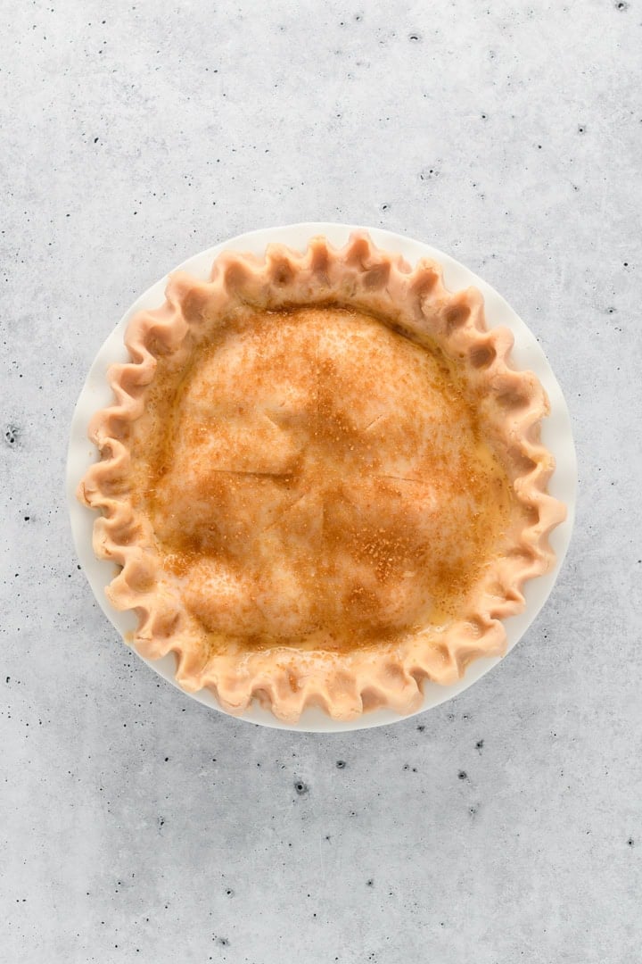 Overhead image of prepped Easy Cherry Pie ready to go in the oven.