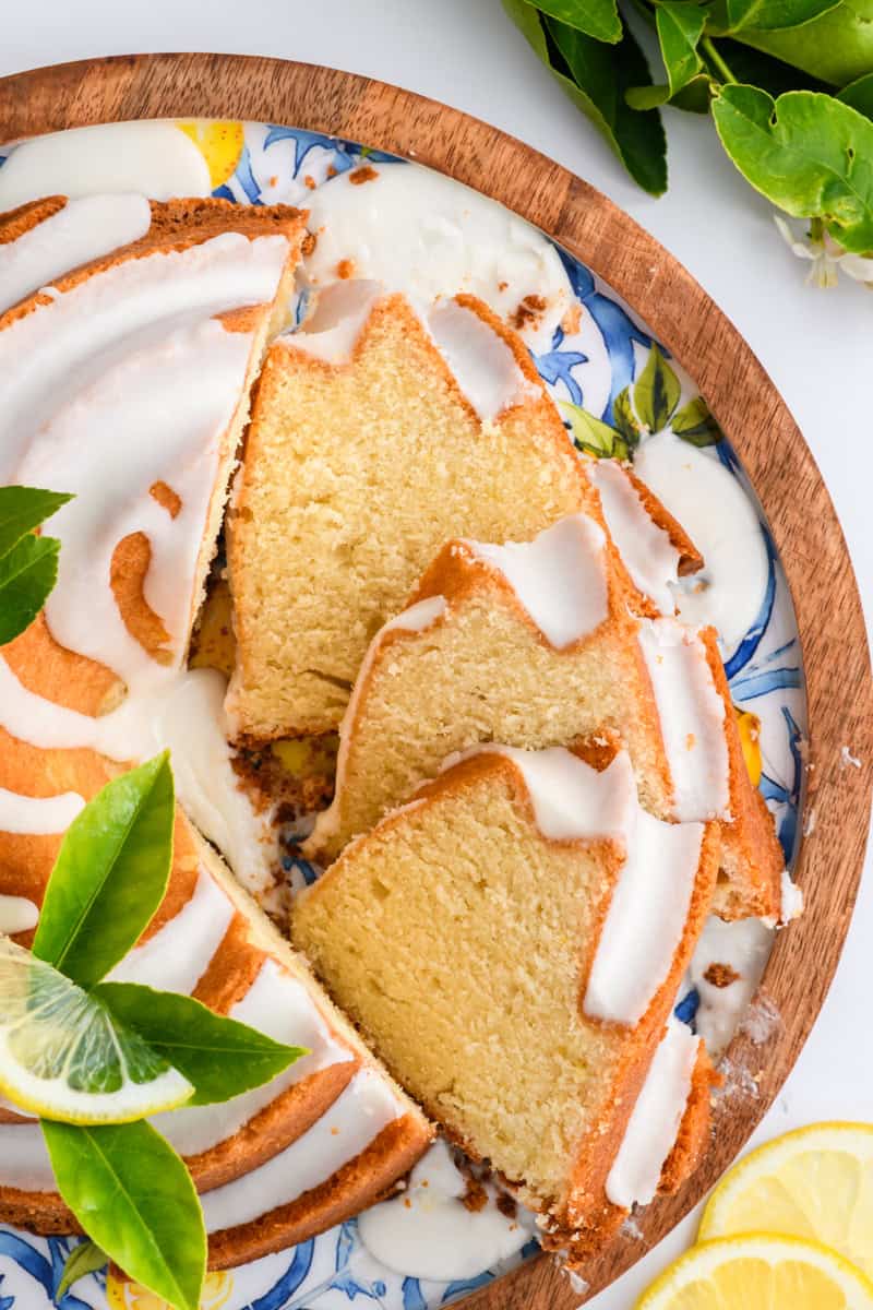 Overhead shot of Lemon Bundt Cake slices.