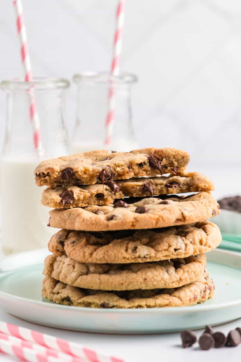 Broken stack of Best Big Fat Chewy Chocolate Chip Cookies