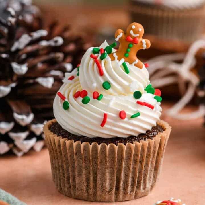 Close up shot of one Gingerbread Cupcake.