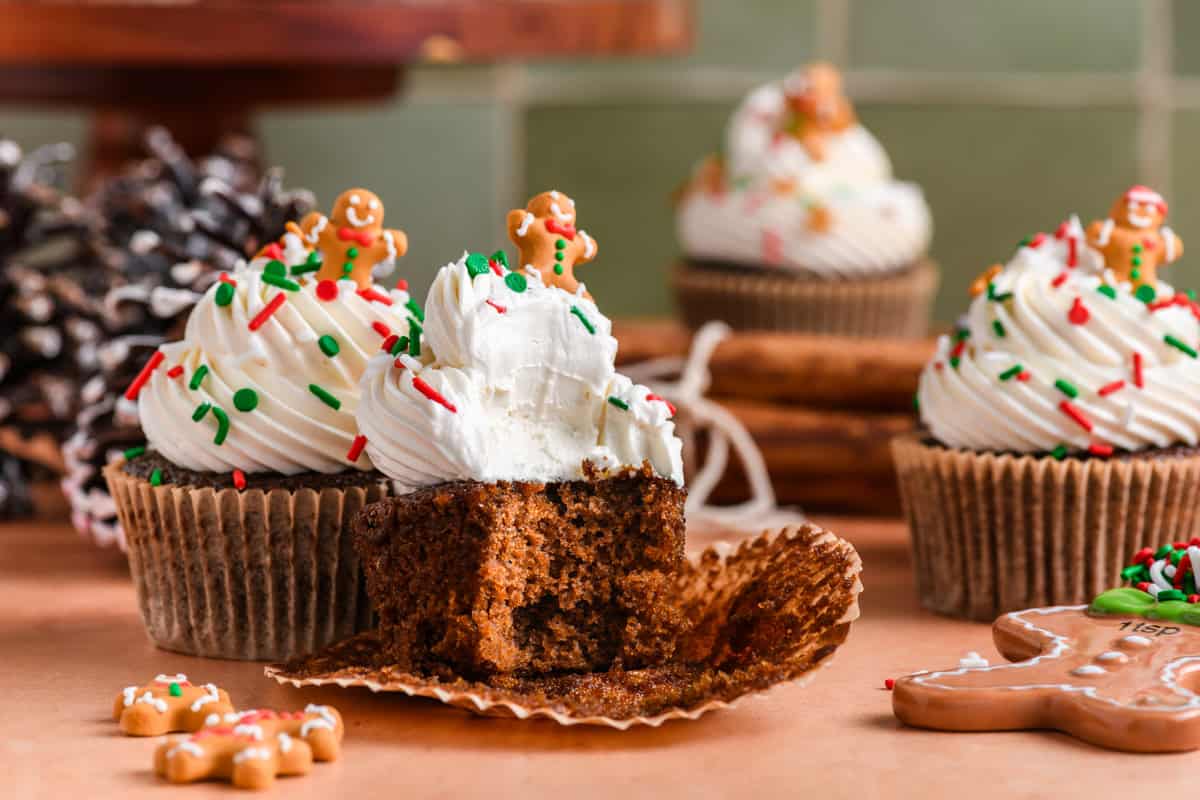 Gingerbread Cupcakes unwrapped with bite.
