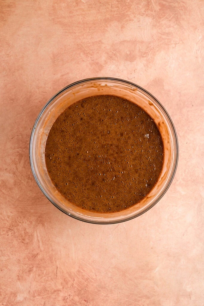 Overhead shot go completed Gingerbread Cupcakes batter.
